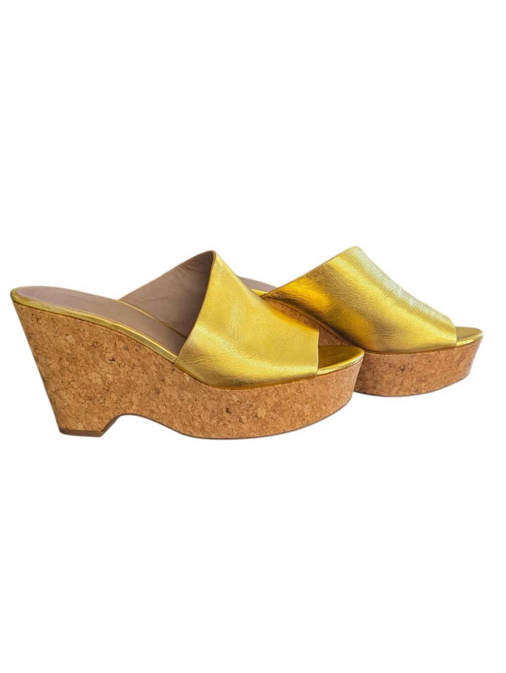 Diane von Furstenberg Gold Leather Block Heel Slide Sandals Size 38